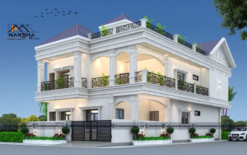 50×50 Luxury Classical 3D House Elevation Design | Premium Exterior by Naksha Store